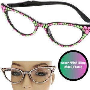 Pink/Green Swarovski Crystal Enhanced Readers Reading Glasses BRAND NEW